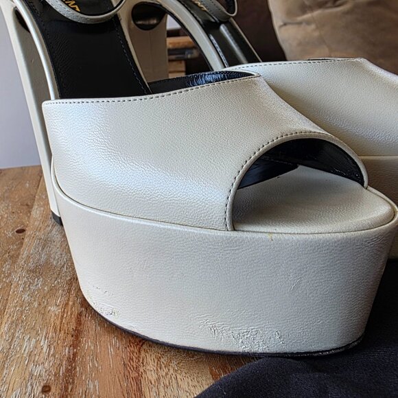Saint Laurent Jodie 145 Ivory Platform Smooth Leather Sandals - Picture 6 of 12